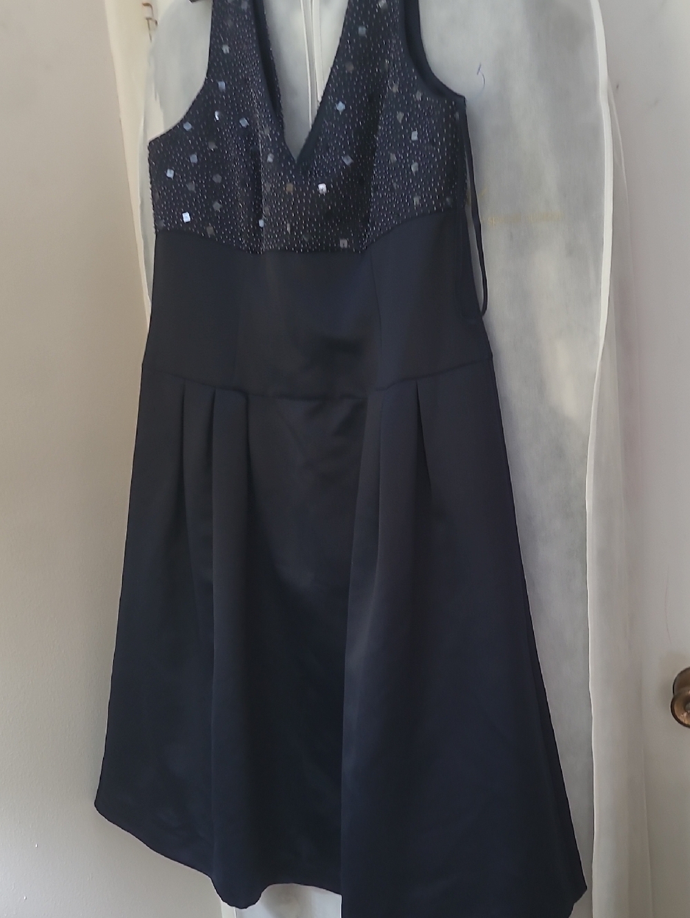 Navy Beaded V-Neck Cocktail Dress
